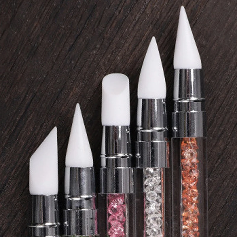 5pcs Silicone Brush Set Acrylic Rod Painting Pencil Rhinestone Silica Dual Head DIY Dotting Nail Art Pen Sculpture Acrylic Strap