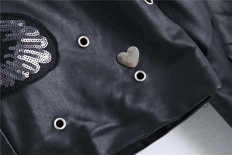 OMIKRON новая короткая куртка из искусственной кожи с вышивкой орла Женская Черная байкерская куртка Осенняя зимняя Женская Базовая куртка верхняя одежда
