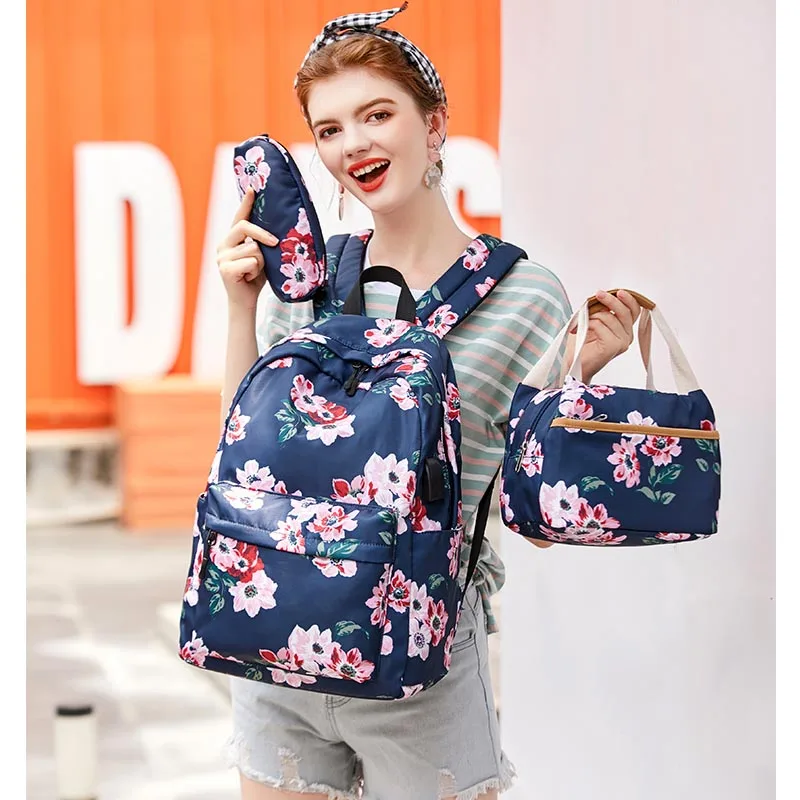 New School Backpack Set Waterproof Nylon Teen Girls Bookbags 15 inches Laptop Backpack Kids Lunch Tote Bag Clutch Purse 6