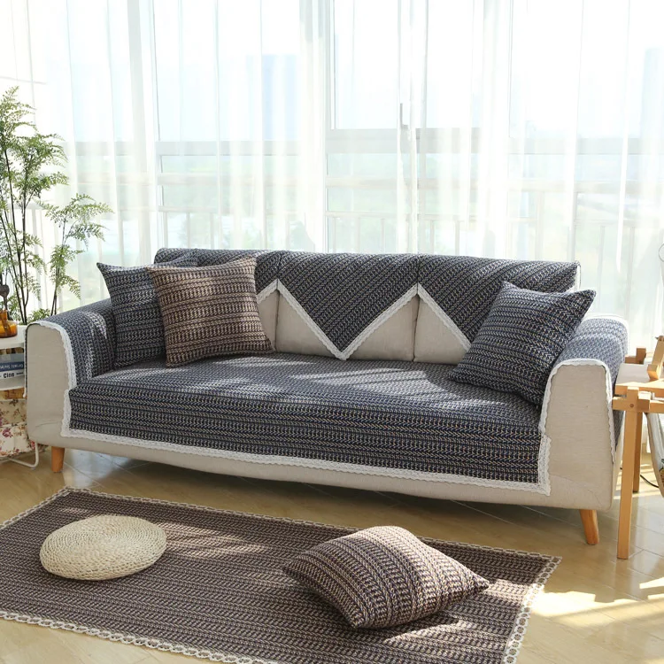 

Cotton Linen Universal Anti-static Cover Sofa All Four Seasons Flax Solid Wood Antistatic Mat Solid Color Modern Anti-slip Coars