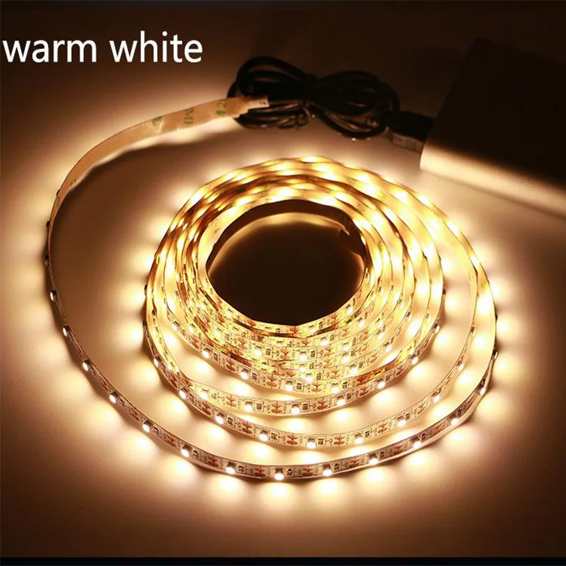 Warm white 5 в Светодиодная лента USB кабель питания гибкий светильник RGB/белый/теплый белый 1 м 3 м 5 м HD ТВ Настольный ПК экран подсветка и косой светильник ing - Испускаемый цвет: Warm white