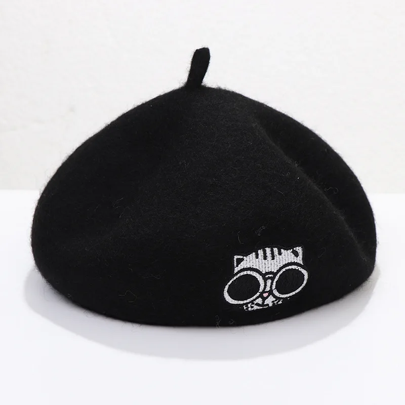 

COKK Hats Women Winter Autumn Woolen Beret Cartoon Cat Embroidery Painter Cap Pumpkin Hat Female Chapeau Femme Gorro 2020 New