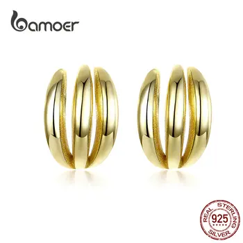 

bamoer Gold Color Stud Earrings 925 Sterling Silver Irregular Geometric Ear Pins Fashion Jewelry Come with Gift Box BSE173