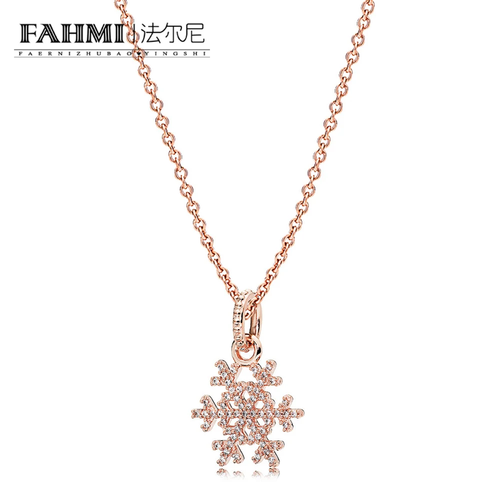 

FAHMI 100% 925 Sterling Silver 1:1 RAU0358 Rose Sparkling Snowflake Pendant Necklace Clavicular chain Gorgeous Women's Jewelry
