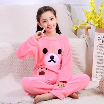 

Children Cartoon Pink Pijamas Suit Velvet Nightwear Girls Home Clothing Autumn Winter Sleep Set Velour Cute Warm Sleepwear