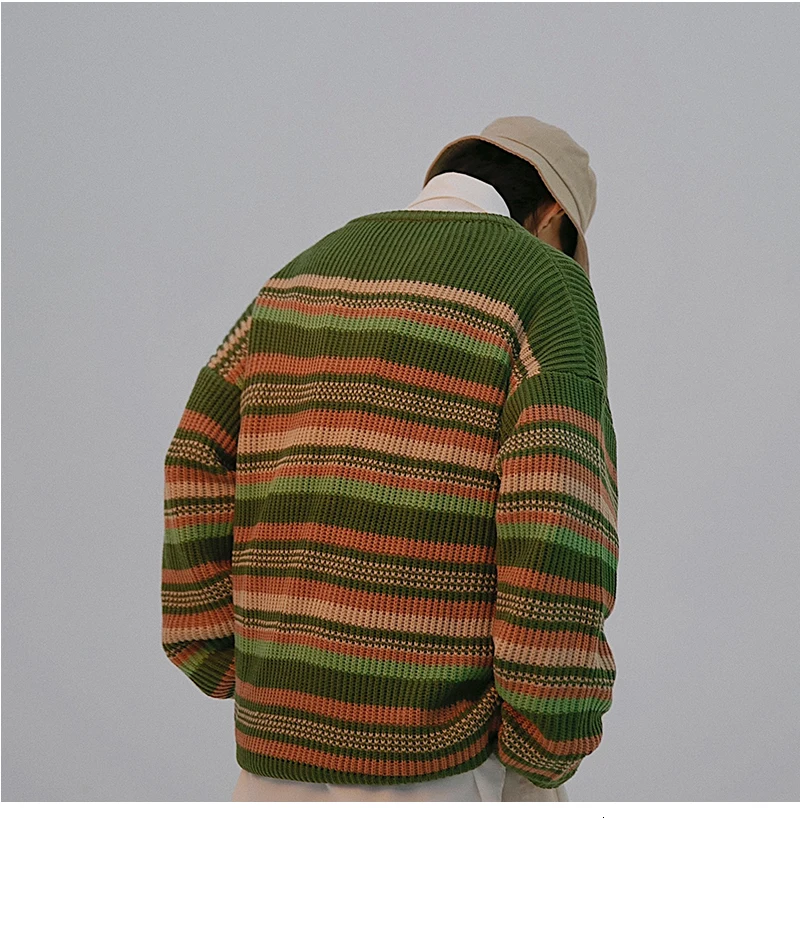 Autumn Striped Sweater Men Fashion Contrast Color Casual Knit Sweaters Men Loose Long-sleeved Pullover Sweter Man Clothes M-2XL