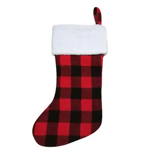 1pc Christmas Gift Stockings Plaid Print Gift Bag Candy Bags Gift Packaging Storage Pouch Xmas Stockings Christmas Hanging Ornement - Color: 1pc
