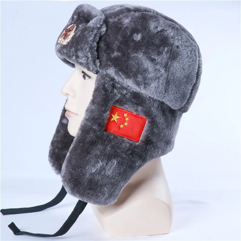 Soviet Union Badge Pilot Warm Hat Artificial Rabbit Fur Outdoor Earmuffs Hat Full Fur Cold-Proof Lumberjack Wind-Proof Cap best men's bomber hats