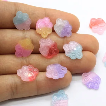 

10Pc Jelly Glitter Bear Paw Flat back Resin Cabochon Kawaii Resins Character Craft Hair Accessories DIY Phone Deco Parts 12*15mm