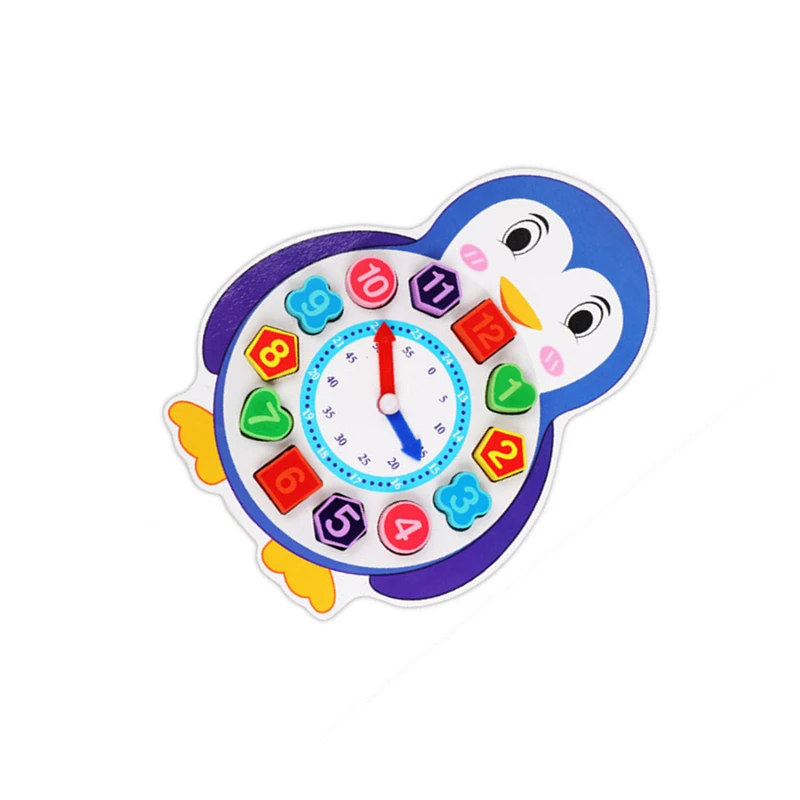 Wooden Cartoon Animal Time Cognitive Clock Beads Alarm Clock 1-6 Years Old Children Early Education Digital Educational Toy