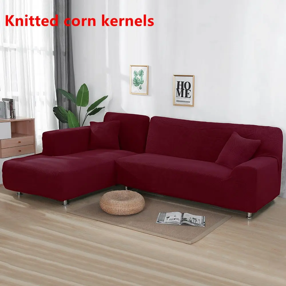 wine red knitting Вязаные однотонные Угловые чехлы для диванов для гостиной эластичные чехлы из спандекса чехлы для диванов эластичные чехлы для диванов - Цвет: wine red knitting