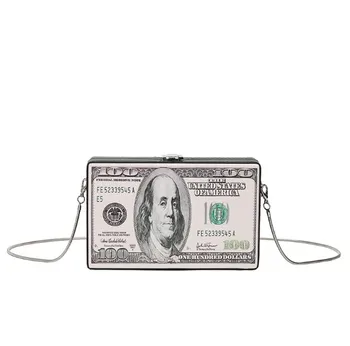 

ONEQUEEN Ladies Square Shape Money Bag 100 Dollar Bill Purse With Chain
