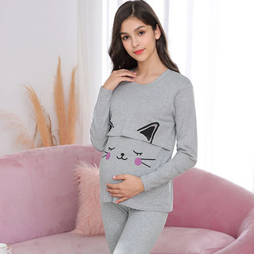 Осенне-зимняя одежда для беременных; Удобный Пижамный комплект для беременных и кормящих
