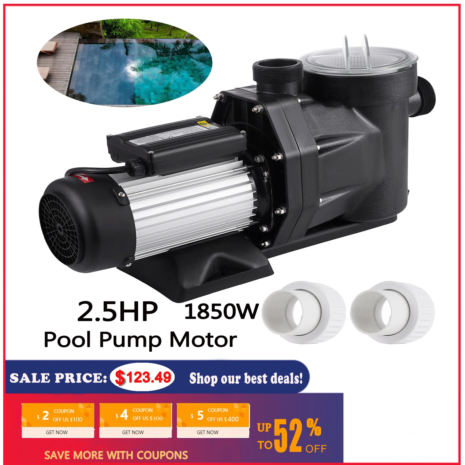 2.5hp Pool Pump Motor W Strainer Basket 1850w Water Pump Forclean Pool