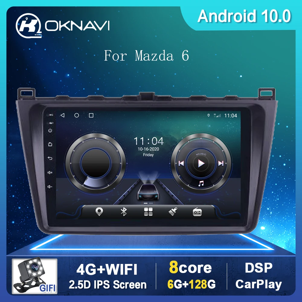 

6G 128G Android 10.0 Car Radio Multimedia Player Auto For Mazda 6 2008-2015 Navigation GPS WIFI DSP Bluetooth Headrest No 2 Din