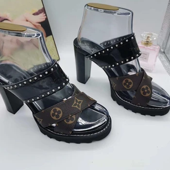 

Women Slippres Summer 2020 Fashion Slip On Chunky HIgh Heels Shoes Runway Party Dress Shoes Women hommes vulcaniser chaussures