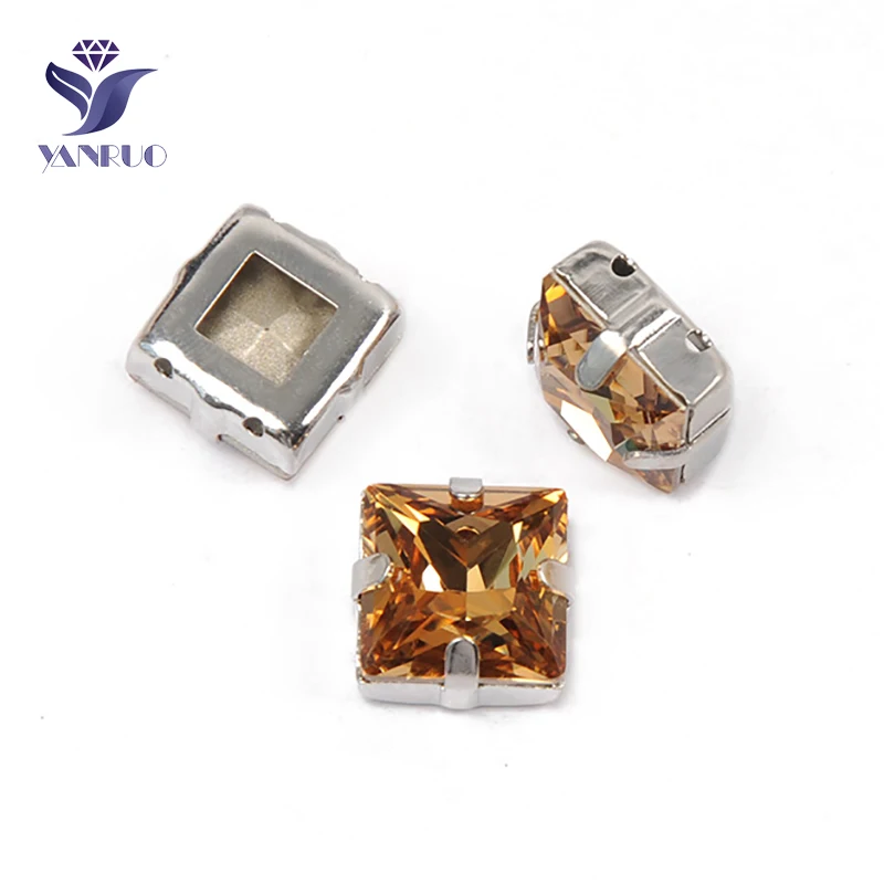 

YANRUO 4447 All Sizes Light Colorado Topaz Princess Square Rhinestones Sewing Crystals Point Back Strass Glass Stones