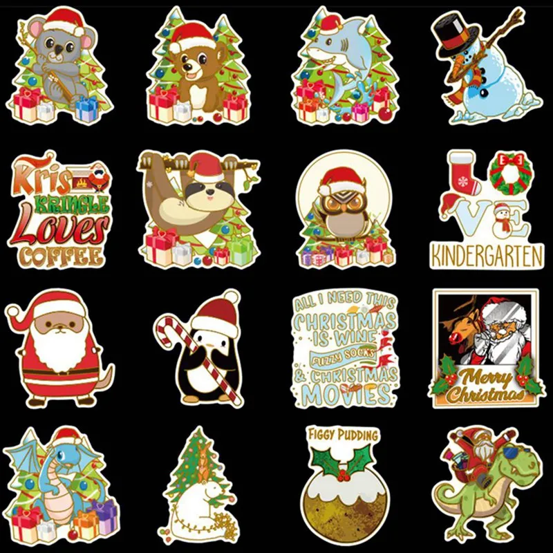50Pcs Christmas Stickers Scrapbooking Kids Gift Toy Scrapbook Sticker Waterproof Stickers For Laptop Suitcase Fridge Skateboard