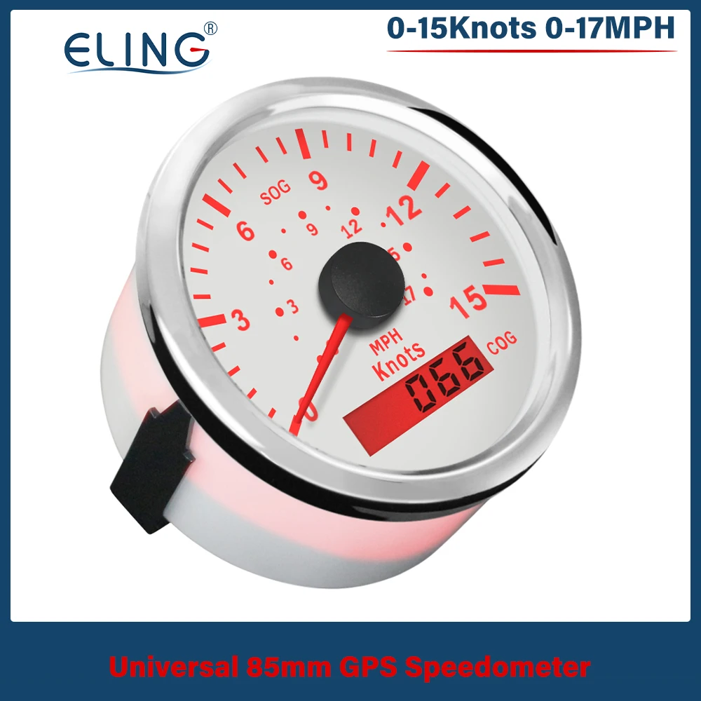ELING 85mm GPS Speedometer 15 Knots 35 Knots 70 Knots 17MPH 40 MPH 80 MPH Display Speed COG for Boat Vessels with Red Backlight