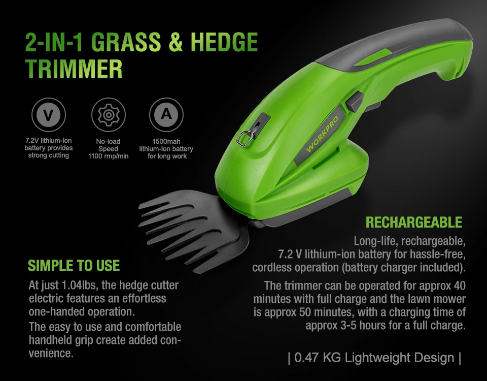 Electric Trimmer 2 in 1 Lithium-ion Cordless Garden Tool Hedge Trimmer