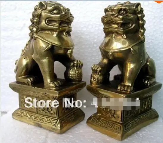 Китайская Бронзовая статуэтка Foo Dog Lion Fu, парные фигурки фэн-шуй, товары в восточном стиле, sz: 11x6x8,3 см