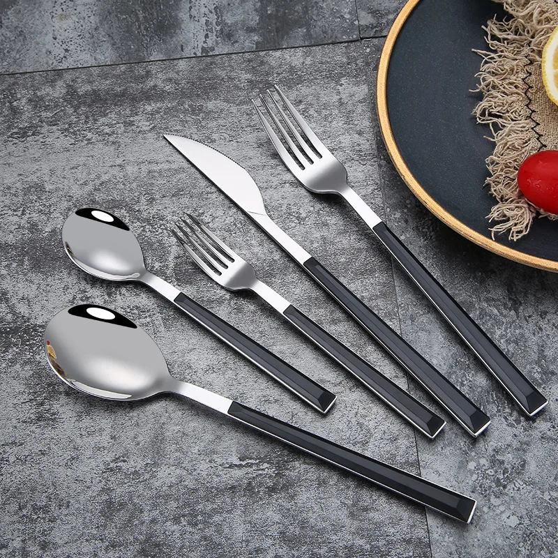 Description Picture 6 of itemStainless Steel Dinner Cutlery, Knives, Forks, Spoons, Black Wooden Texture Handle, Home Party Tableware, Steak Knife