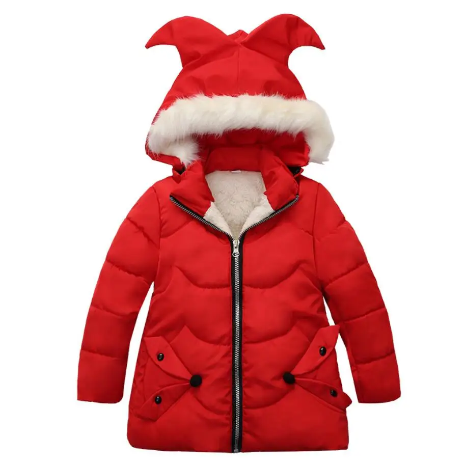 Детское пальто с капюшоном модная теплая зимняя куртка и изображением лисицы