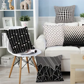 

Decorative throw pillow cover case black and white geometry Personality 3D Cotton linen sofa seat cushion cover for home decor