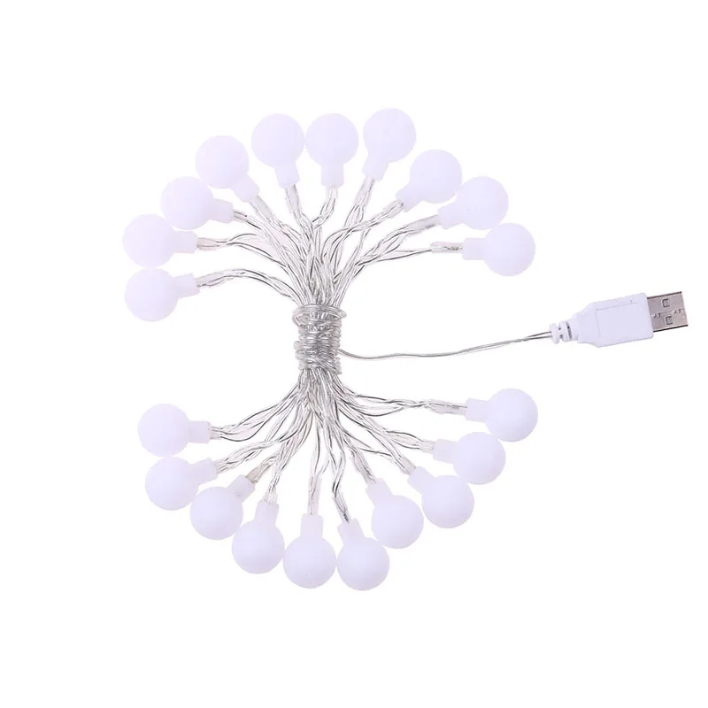 20LED белый шар форма лампочка гирлянда с питанием от USB дома постельное белье Рождественское украшение кровать подвесная