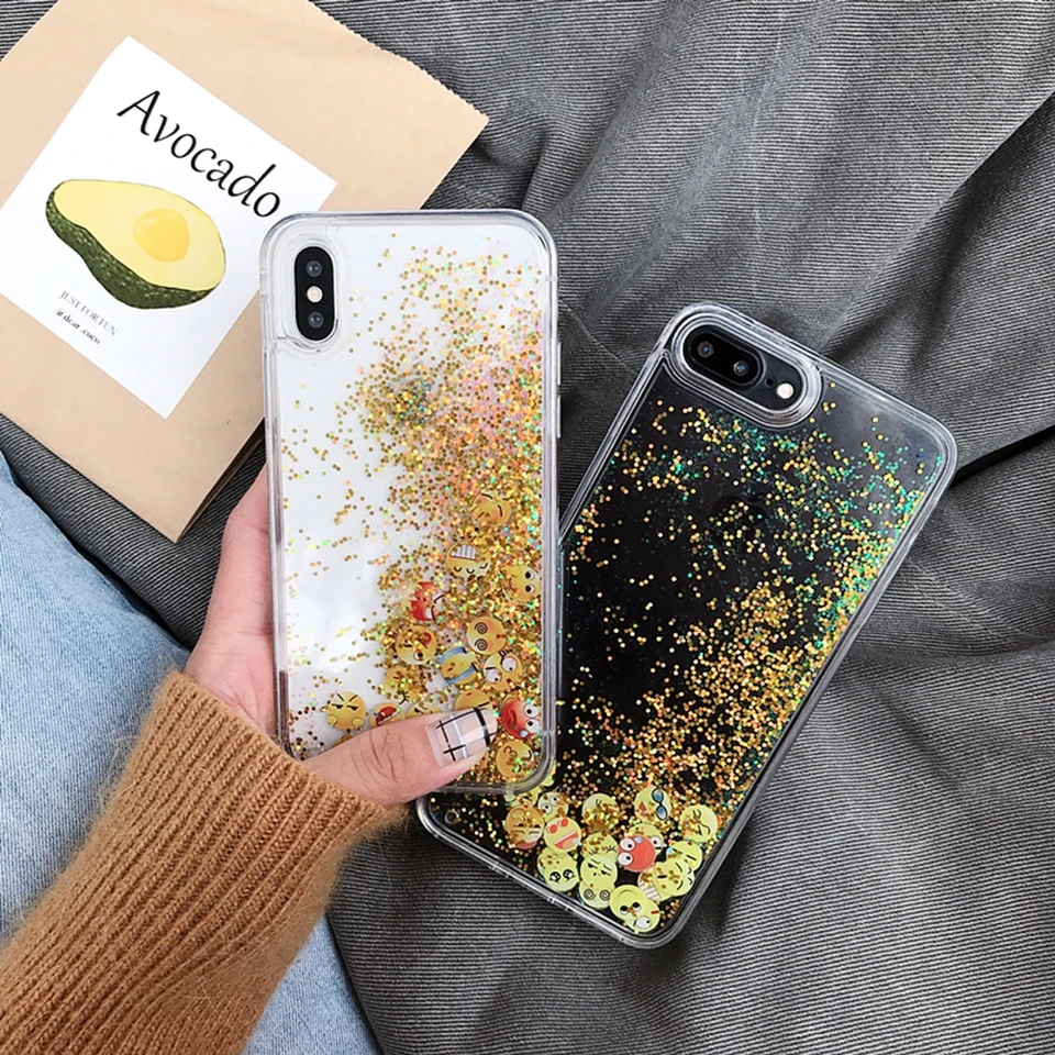 Gold Foil Quicksand Dynamic Liquid Floating Qq Expressionfor Phone Case For Iphone 7 Plus 8 6 6s X Xs Max Xr Half Wrapped Cases Aliexpress