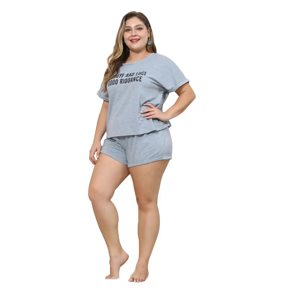 

WHZHM Summer Letter Plus Size 3XL 4XL 2 Piece Set Women Casual Two Pcs O-Neck Printed Loose High Cotton Big Size Sets Ladies