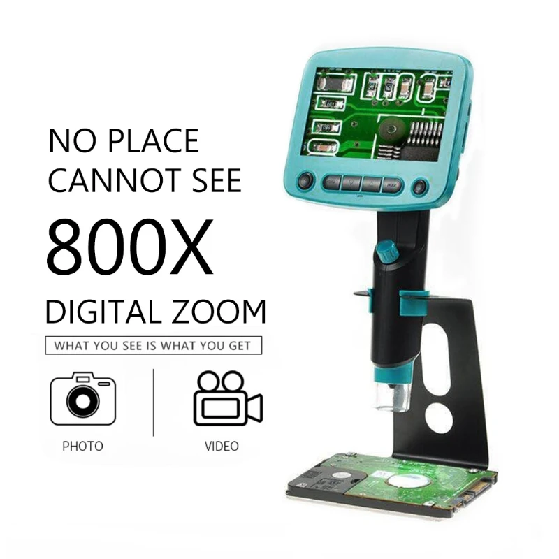 

800X USB digital LCD microscope 4.3 inch HD OLED Portable 8 LED VGA Camera Video microscopes soldering mikroskop Magnifier63HF