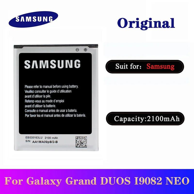 Оригинальный аккумулятор EB535163LU для Samsung I9082 Galaxy Grand DUOS I9080 I879 I9118 Neo + i9168 i9060 Phone Bateria