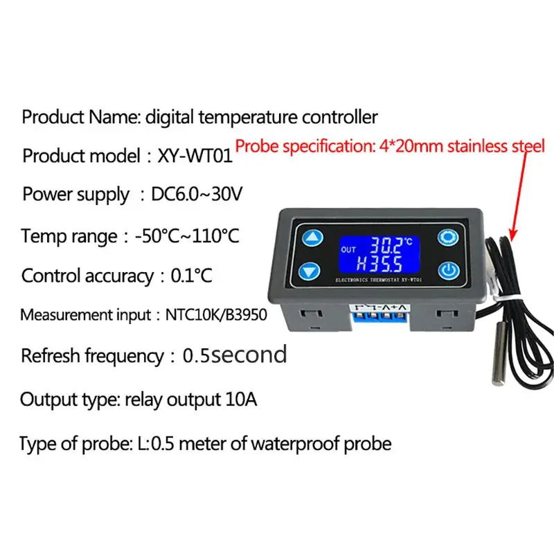 XY-WT01 регулятор температуры цифровой светодиодный дисплей Отопление/охлаждение регулирующий термостат переключатель