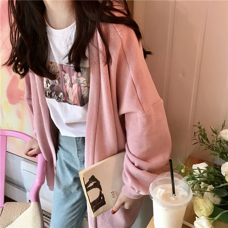 Осенне-зимний свободный свитер ulzzang Harajuku с длинными рукавами, кардиган, пальто, Толстая Женская одежда