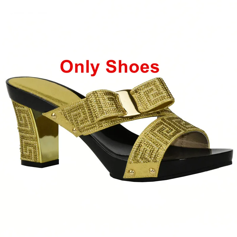 Gold shoes only Последний черный Цвет обувь для вечеринок и комплекты с сумкой, декорированные Стразы в африканском стиле Для женщин итальянские туфли в комплекте Свадебный комплект с сумочкой и вечерние - Цвет: Gold shoes only