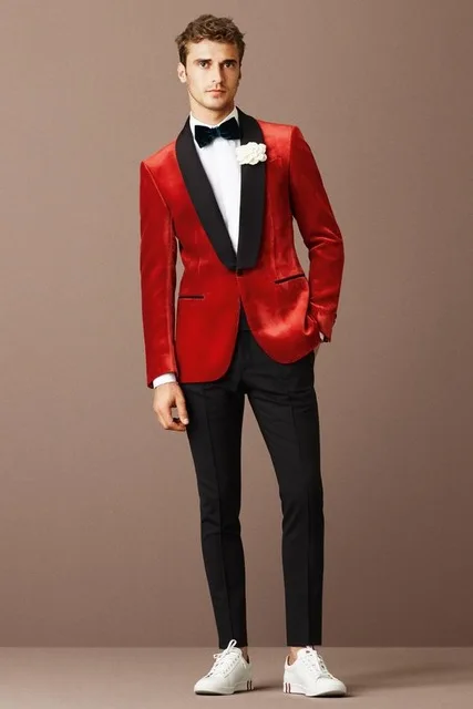 В Лучший мужской костюм жениха, смокинг, деловой костюм, Красный смокинг Для мужчин пиджак комплект одежды из 3 предметов, куртка, жилет и брюки - Цвет: color as photo