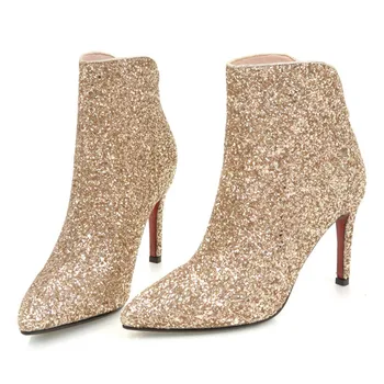 

AGODOR Pointed Toe High Heels Glitter Women's Boots Sexy Stiletto Bling Glitter Bling Zip Party Wedding Shoes For Women