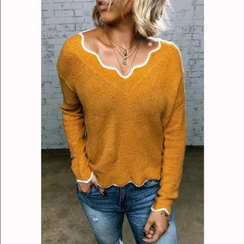 

2019 Sweater Womens Fashion V-neck Long Sleeve Tops Winter Autumn Warm Pullover Casual Solid Color Knitted Sweater Jumper Winter