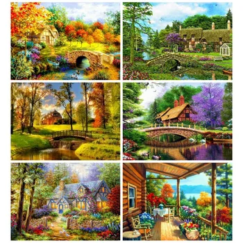 

Huacan Diamond Painting Full Square New Arrival Scenery Mosaic House Home Decoration Embroidery Landscape Diamond Art