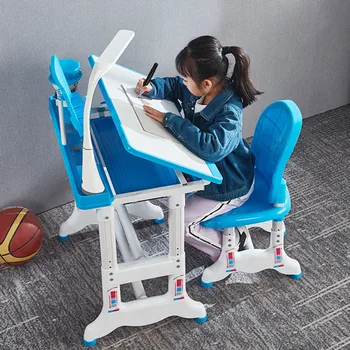 

Height Adjustable Study Desk And Chair Set Pull Out Drawer With Tilted Desktop