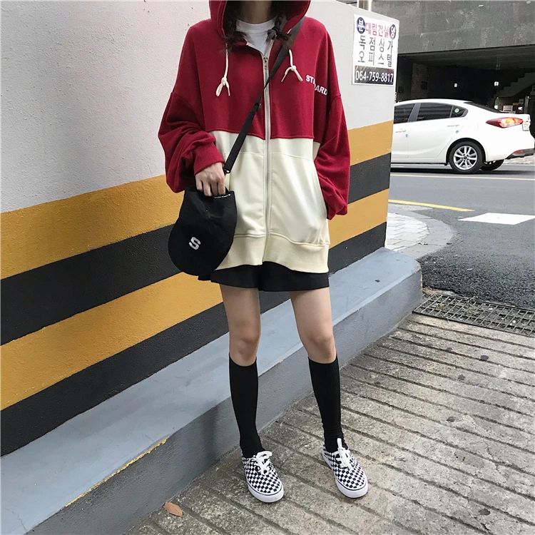 Spring Autumn Women Oversized Hoodies Sweatshirts Woman Zipper Cotton Tracksuit Letter Printed Outwear Hoody Coat