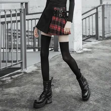 PUNKRAVE Женская Осенняя клетчатая Стеганая юбка с высокой талией, металлическое украшение, тонкая плиссированная юбка