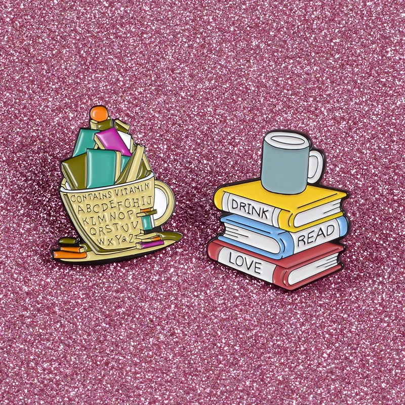 Напиток Read Love эмаль булавки книги кофе на заказ броши рюкзак одежда лацкан булавка Темный значок для чтения ювелирные изделия подарок для друзей