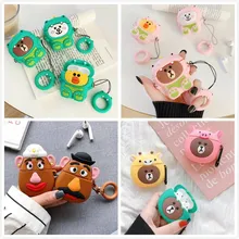 3D Силиконовый наушник чехол для Airpods чехол милый сидящий медведь Мультяшные наушники чехол для Apple Air pods чехол для Earpods брелок