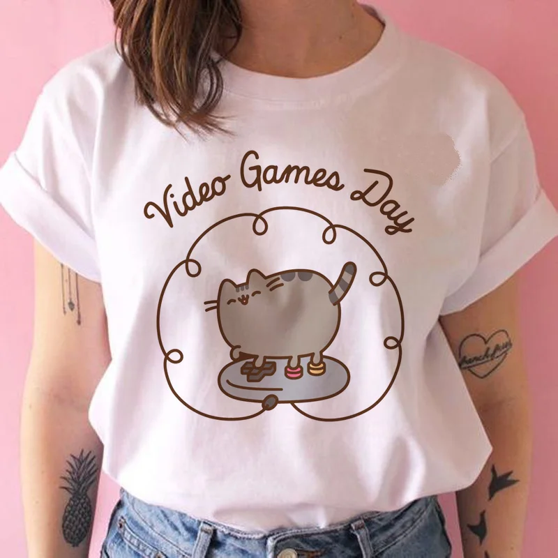 Женская футболка pusheen THE cat, kawaii, забавная женская футболка 90 s, мультяшная, harajuku, графическая, Корейская, ulzzang, топы, футболка, женская футболка - Цвет: 888