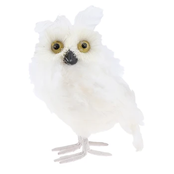 

18cm Animal Statue Furry White Owl Model Stuffed Small Plush Animal Toy Ornaments for Home Car Decoration