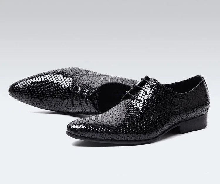 QYFCIOUFU Pointed Toe Oxford Shoes For Men Fashion Lace-up Mens Dress Shoes Snake Pattern Wedding Genuine Leather Formal Shoes
