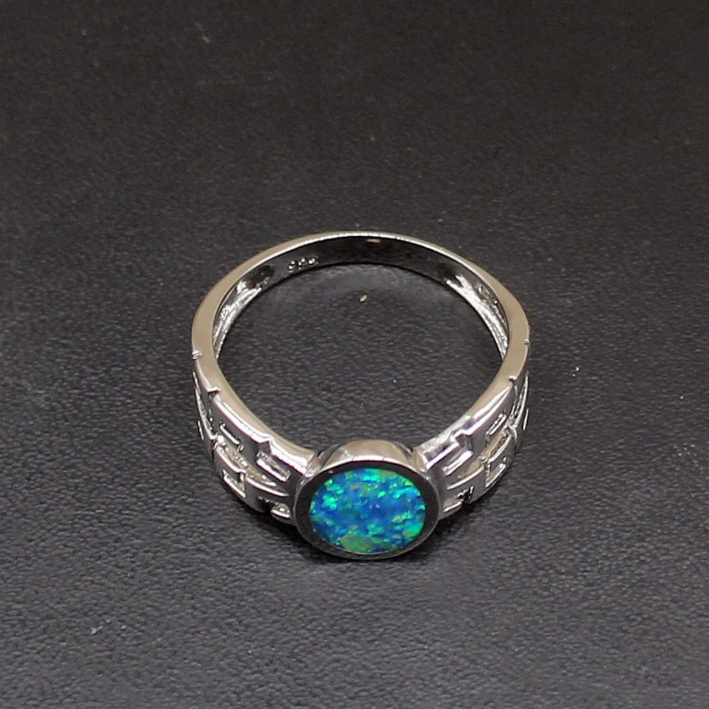 Gemstonefactory Jewelry Big Promotion Single Unique 925 Silver Solitaire Fire Blue Opal Women Gifts Band Rings 7# 20214478