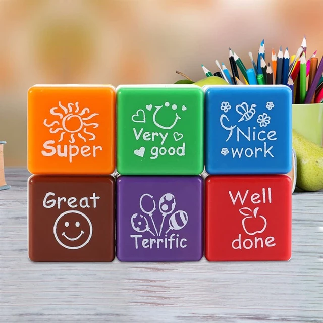 6pcs Cute Cartoon Kids Stamp Set Teachers Self Inking Praise